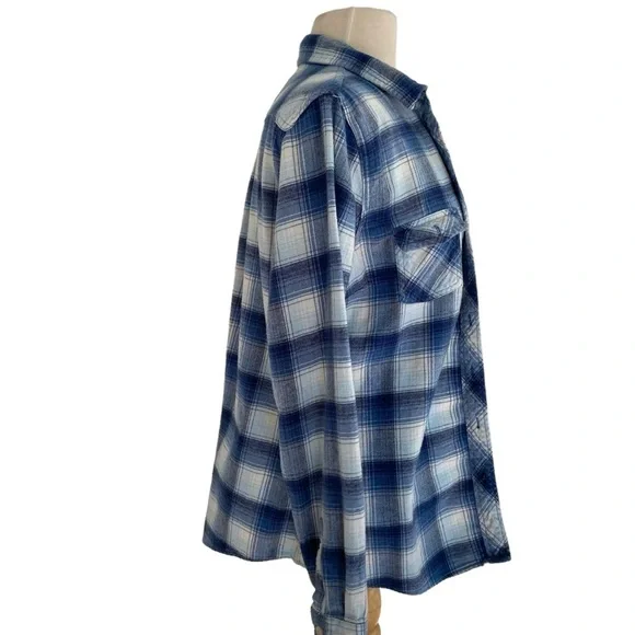 Weather proof Vintage flanel button down shirt white blue plaid pattern Large - Picture 5 of 11